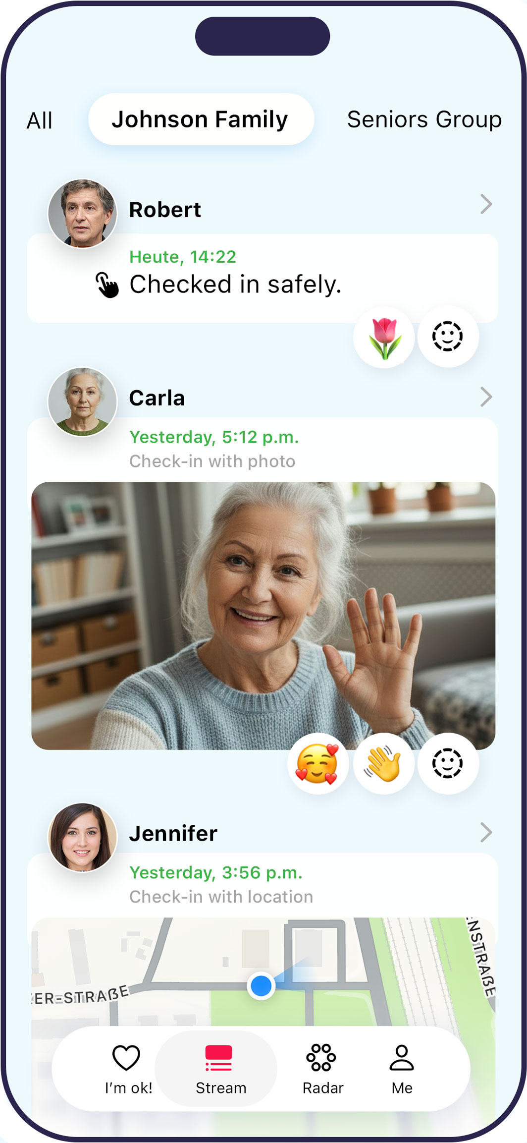 Alive stream view showing group activity